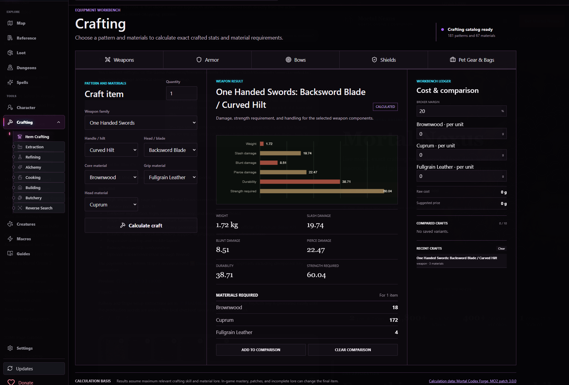 Mortal Nexus crafting calculator